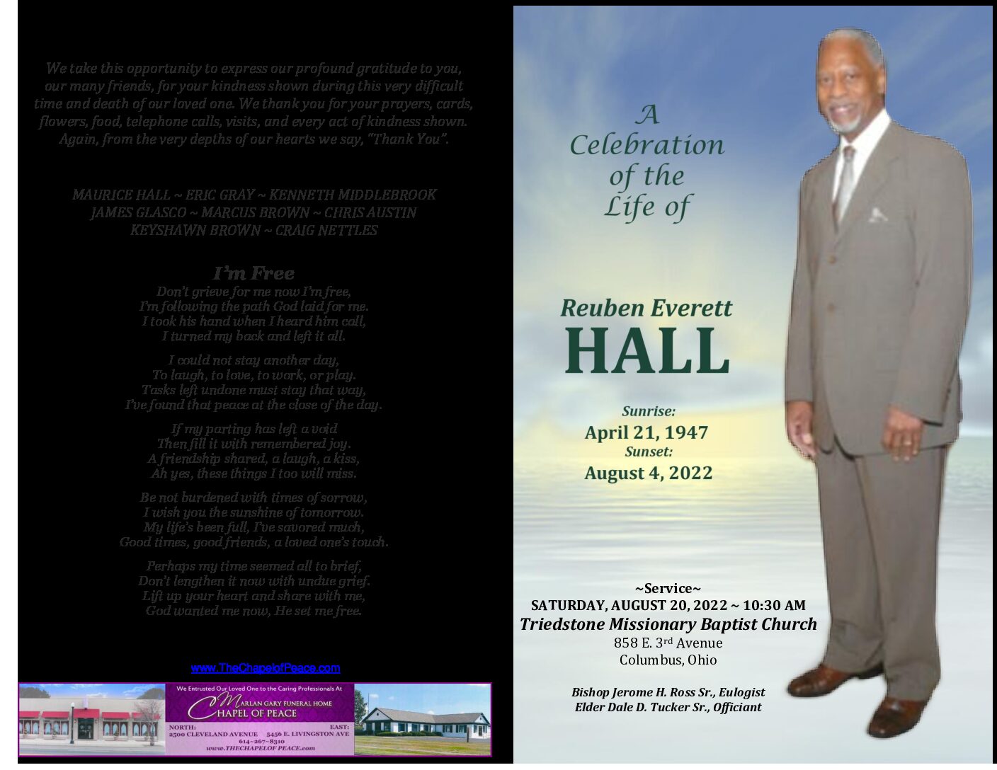 Hall Funeral Program - Marlan J. Gary Funeral Home